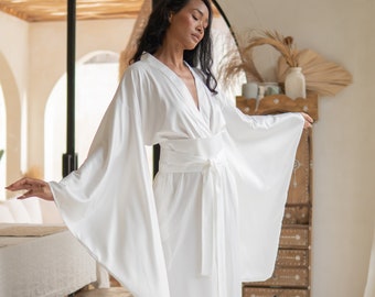 Braut lange Robe, Satin Robe weiß Seide Kimono Robe, Hochzeit lange Seide Robe Seide Morgenmantel, Braut Brautjungfer Seide Roben für Frauen Maxi