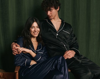 Weihnachts-PJs, Familienpyjamas, Passender Weihnachts-Pyjamas, Paar-Pyjamas, Feiertags-Pyjamas, Herren-Pyjama-Set, XMAS-PJs, langer Seidensatin