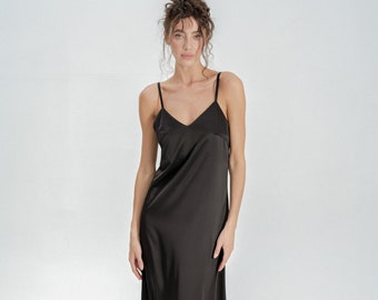 Seidenkleid, Seidennachthemd, Seidenslipkleid, Satinslipkleid, langer Seidenslip, Satinnachthemd, Chemise Nachtkleid, Sommerkleid, Nachthemd