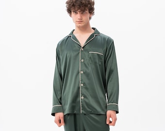 Herren Pyjamas, Herren Pyjamas, Weihnachtsgeschenk für Ihn, personalisierte Herren PJs, Benutzerdefinierte Herren Pyjama Set Langarm Herren Seide Satin Luxus PJs