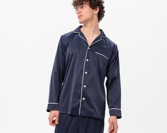 Men's Pyjamas, Christmas Gift for Him, Men's Pajamas, Custom Mens Pyjama Set, Personalised Mens PJs, Mens Silk Satin  Luxury PJs Long Sleeve