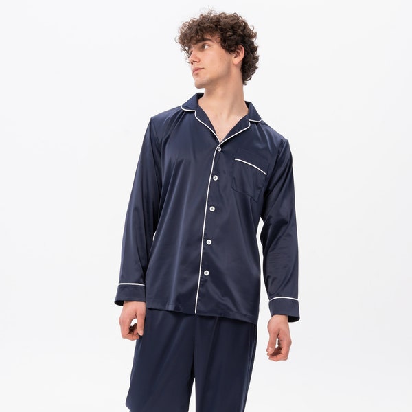 Pyjama pour homme, cadeau de Noël pour lui, pyjama pour homme, pyjama pour homme personnalisé, pyjama pour homme personnalisé, pyjama de luxe pour homme en satin de soie à manches longues