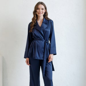 Navy blue ladies pyjamas clearance