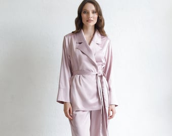 Silk Pyjamas, Pink Satin PJs for Women, Silk Pajama Set, Silk Pyjamas Blush Pink Long Satin PJs Gift For Her Bridal Pyjama Set PJs