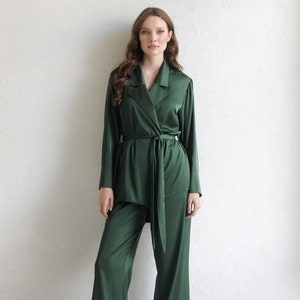 Black Silk Blend Pyjama Set, Silk Nightwear Satin Pyjamas Gifts