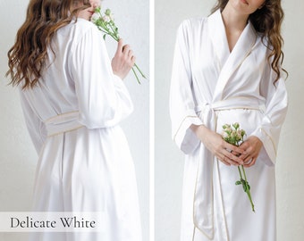 Bridal Dressing Gown White Robe Long Robe, Bridesmaid Robes Set Silk Dressing Gown Silk Satin Robe Gift Women Wedding Bride Kimono Robe