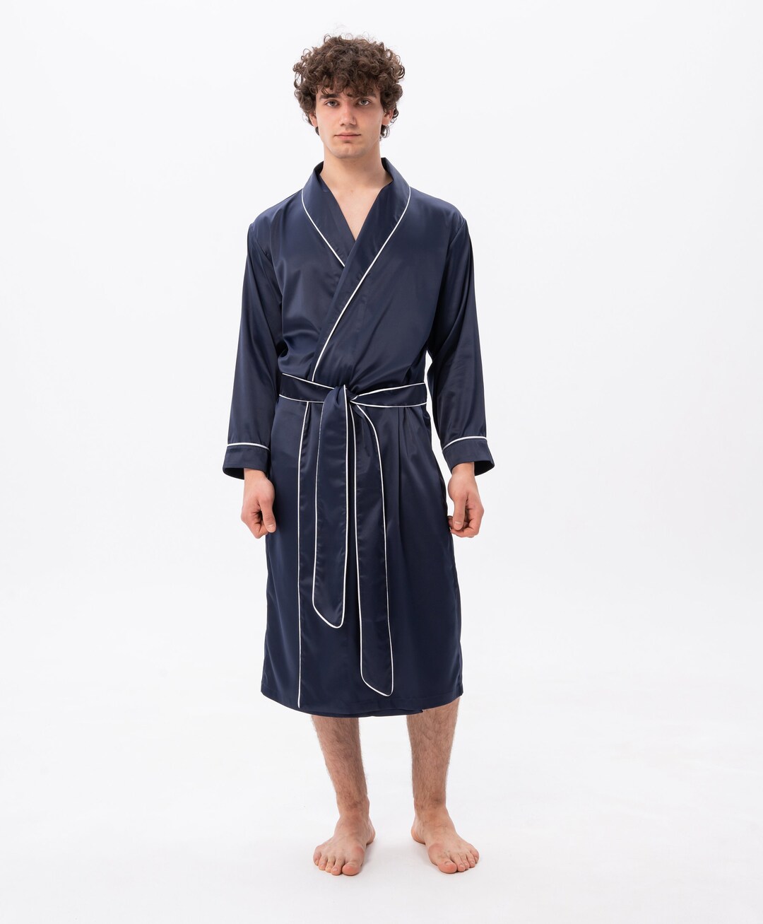 Custom Men's Dressing Gown, Gift for Him, Personalised Men's Robe, Silk