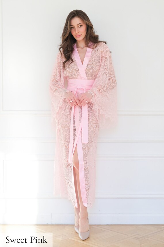 Kimono Robe Bathrobe Women Silk Lace Robes Sexy Satin Robe