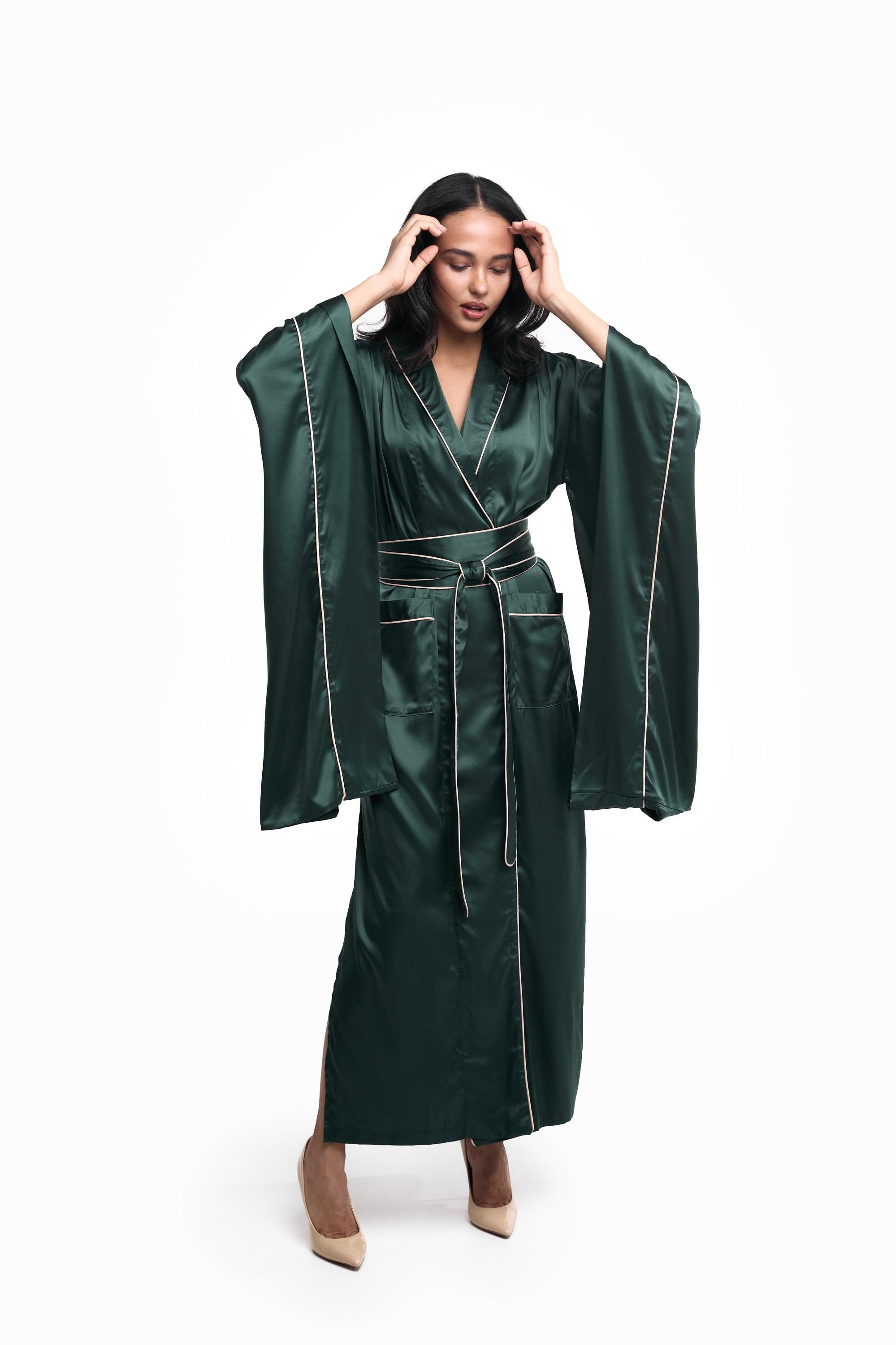 long sleeve floor length wrap dress Petite Sofia Satin Drop Shoulder Floor Length Dress main image 0