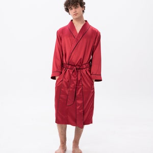 Custom Men's Dressing Gown, Gift for Him, Personalised Men's Robe, Silk Dressing Gown, Satin Robe, Mens Lightweight Robe, Long Designer Burgundy