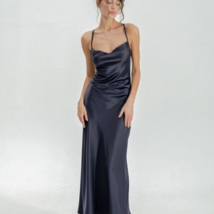 Prom Dress, Silk Dress, Openback Dress, Cowl Neck Dress, Long Dress, Maxi Dress, Cocktail Dress, Summer Dress Evening Dress Backless Dress Navy