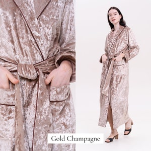 Christmas Robe, XMAS Dressing Gown, Dressing Gown for Women, Women's Bathrobe Long Velvet Robe Velvet Dressing Gown Silk Velvet Long Robe Gold Champagne