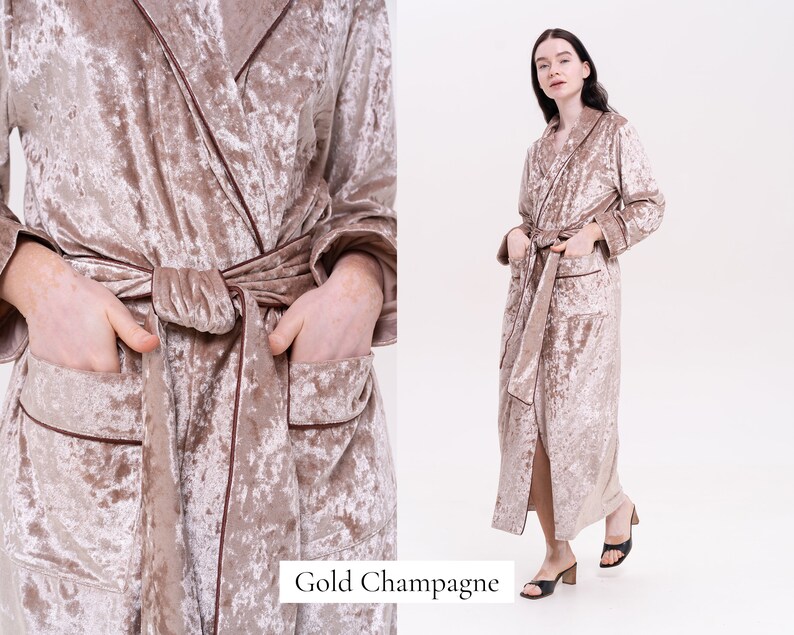 Christmas Robe, XMAS Dressing Gown, Dressing Gown for Women, Women's Bathrobe Long Velvet Robe Velvet Dressing Gown Silk Velvet Long Robe Gold Champagne