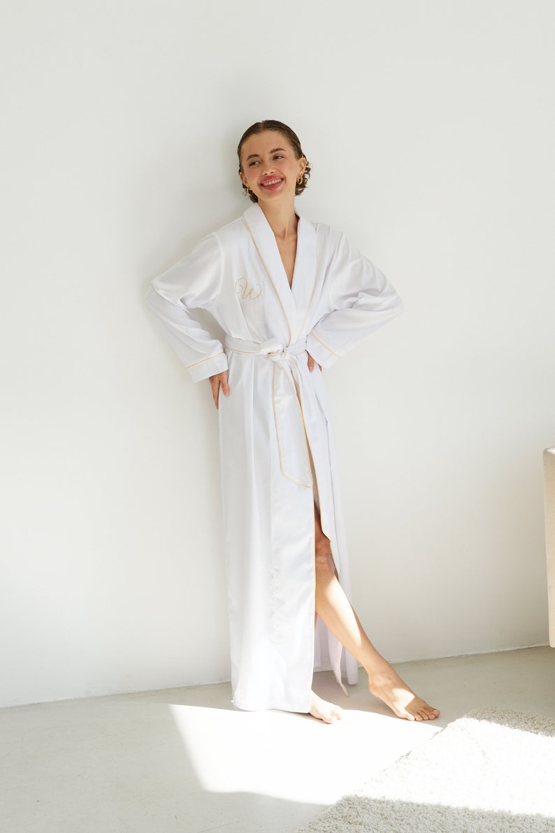 Bride Robe, Bride Dressing Gown, Personalized Bridal Robe Bridesmaid Robe Set White Robe Satin Silk Robe Long Robes Getting Ready Party Robe image 6