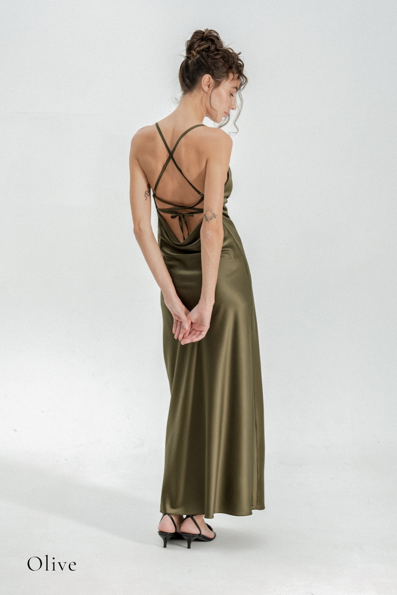 Prom Dress, Silk Dress, Openback Dress, Cowl Neck Dress, Long Dress, Maxi Dress, Cocktail Dress, Summer Dress Evening Dress Backless Dress Olive