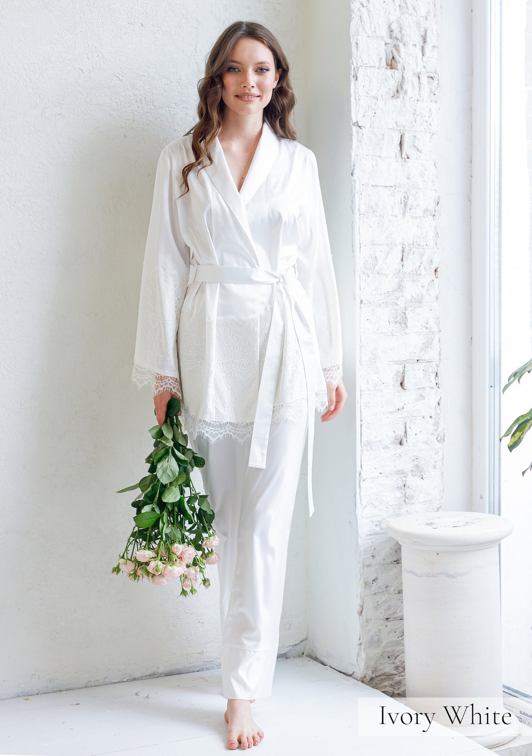 HOTOUCH Women's Floral Print Silk Robes Long Bride