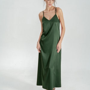 Vestido de seda, Camisón de seda, Vestido lencero de seda, Vestido lencero de satén, Slip largo de seda, Camisón de satén, Camisón Chemise, Vestido de verano, Camisón Green