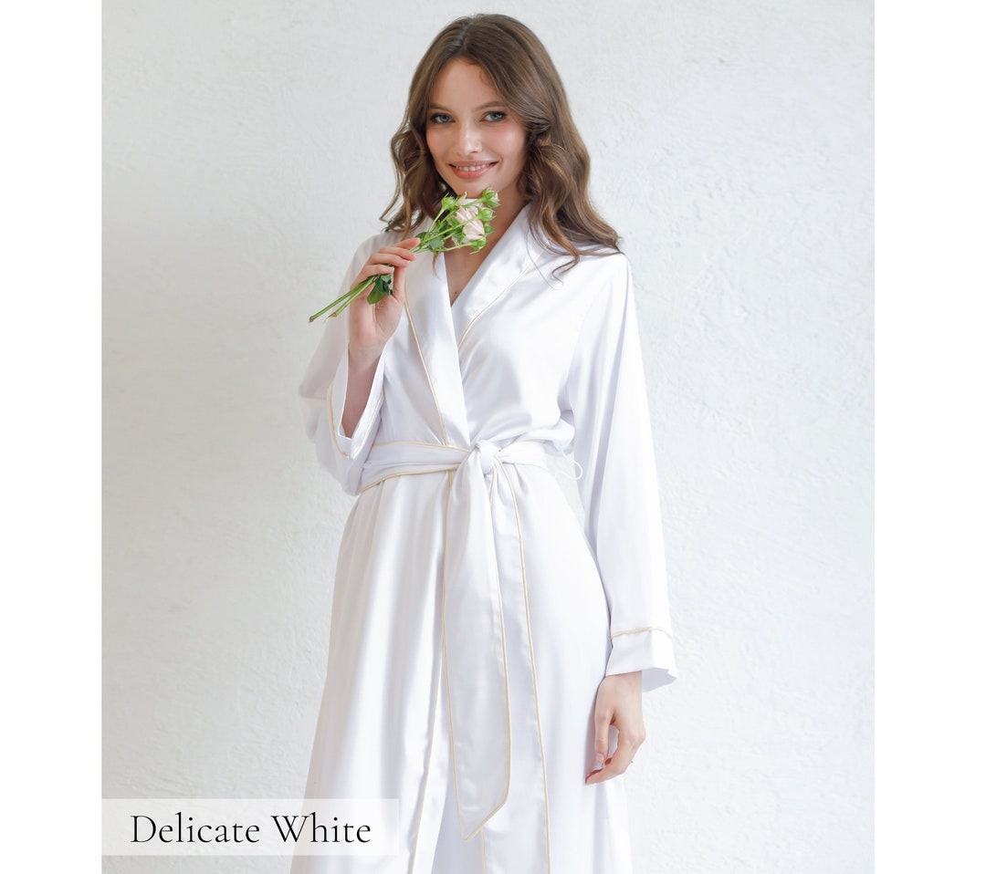 Silk Robe White Robe, Bridal Dressing Gown, Bridesmaid Robes Set, Long ...