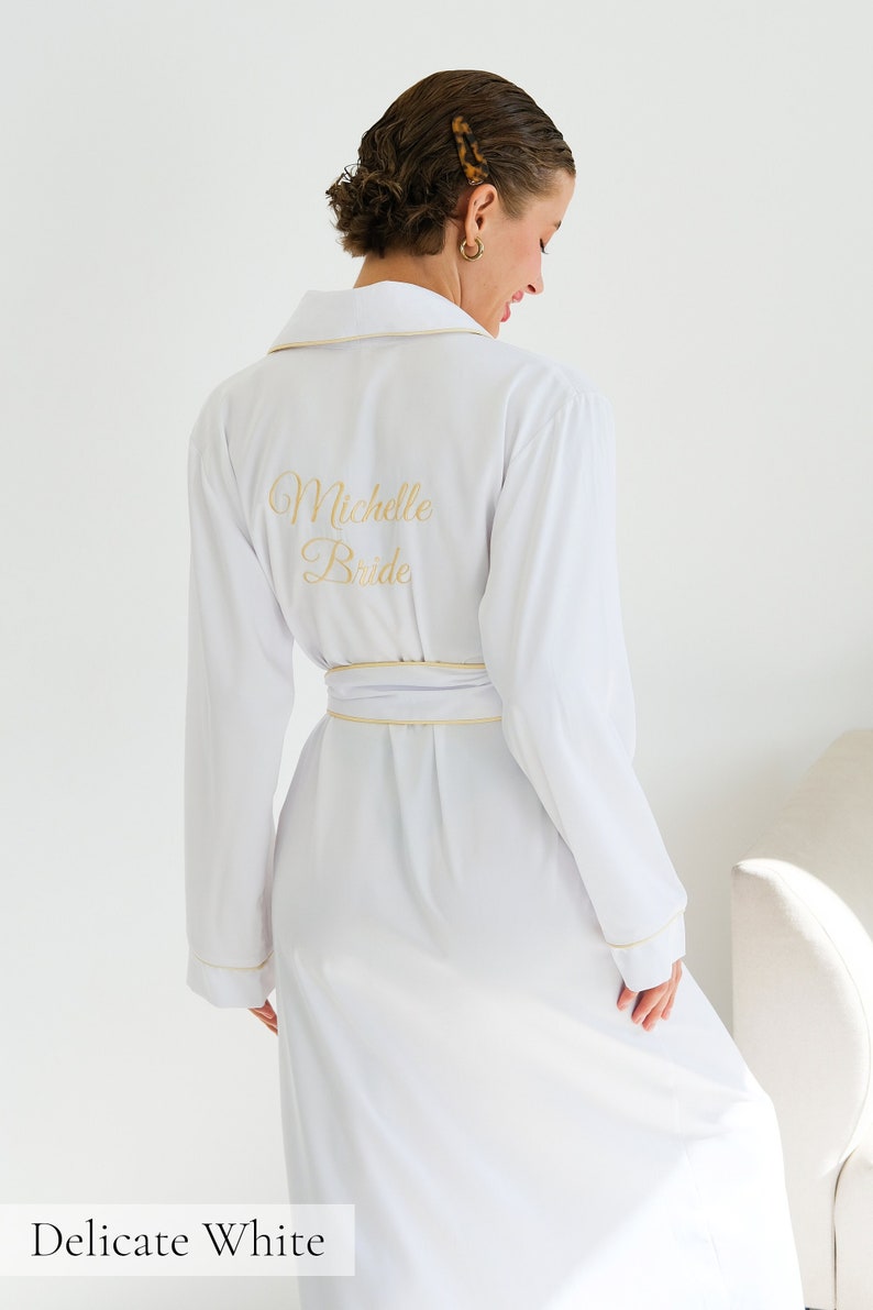 Bride Robe, Bride Dressing Gown, Personalized Bridal Robe Bridesmaid Robe Set White Robe Satin Silk Robe Long Robes Getting Ready Party Robe image 3