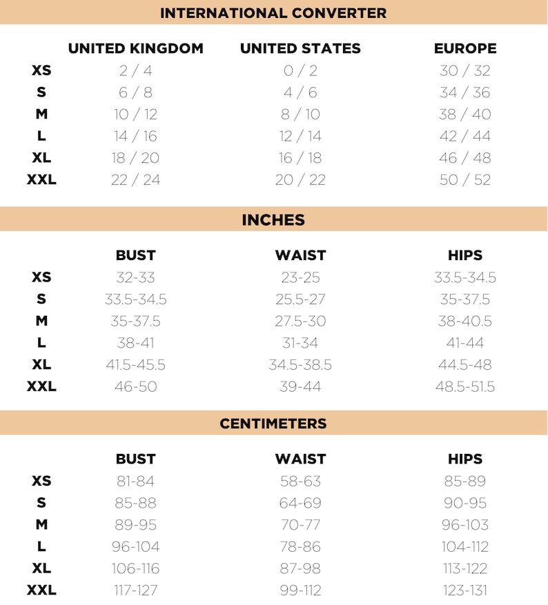 Peut inclure: Tableau de conversion des tailles pour les v&ecirc;tements avec des mesures en pouces et en centim&egrave;tres. Le tableau montre les tailles correspondantes pour XS, S, M, L, XL et XXL au Royaume-Uni, aux &Eacute;tats-Unis et en Europe.