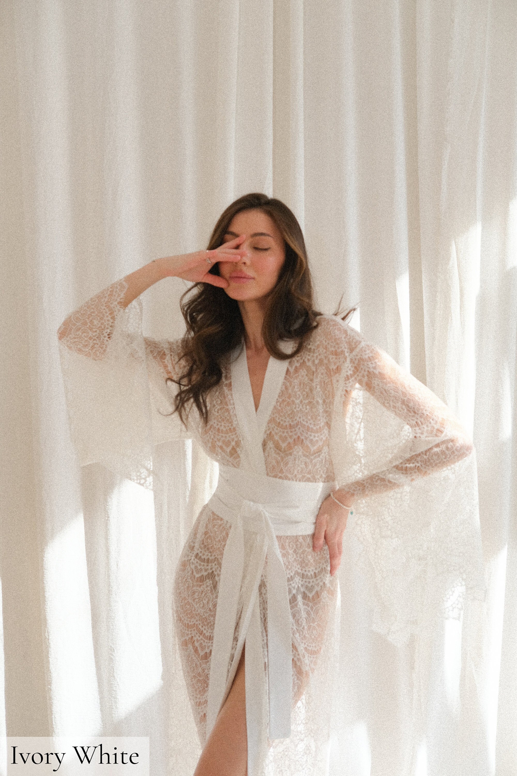 Long Bridal Robe Lace Robe Sheer Silk Dressing Gown Lingerie See Long Bridal Robe Lace Robe Sheer Silk Dressing Gown Lingerie See