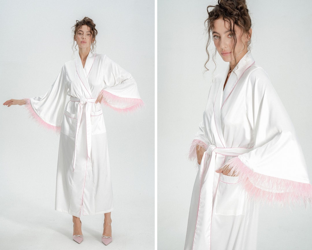 Long Bridal Robe, Bridal Dressing Gown, Bride Robe, Ivory White Robe ...