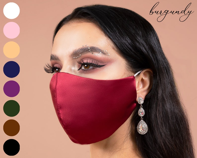 Burgundy Face Mask Satin / Wedding Mask for Guests / Silk Face Etsy