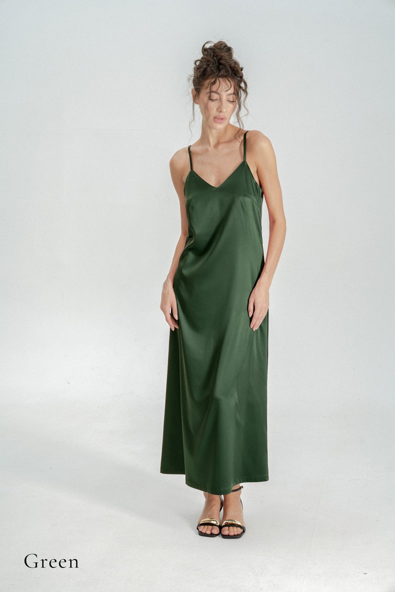 Silk Nightgown, Silk Slip Dress, Silk Dress, Satin Slip Dress, Long Silk Slip, Satin Nightgown, Chemise Nightdress, Nightie Summer Dress, Green