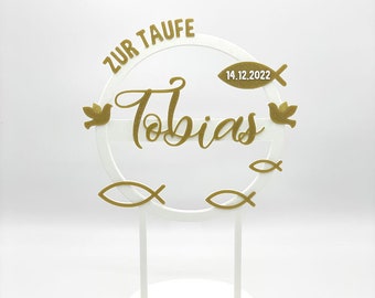 Kuchen Topper zur Taufe - personalisiert mit Farbe, Name & Datum