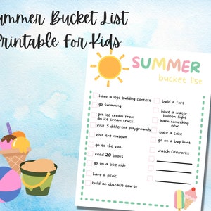 Summer Bucket List Printable For Kids, Kids Printables, Activities For Kids, Summer Activities For Kids, Instant Download, Family Activities