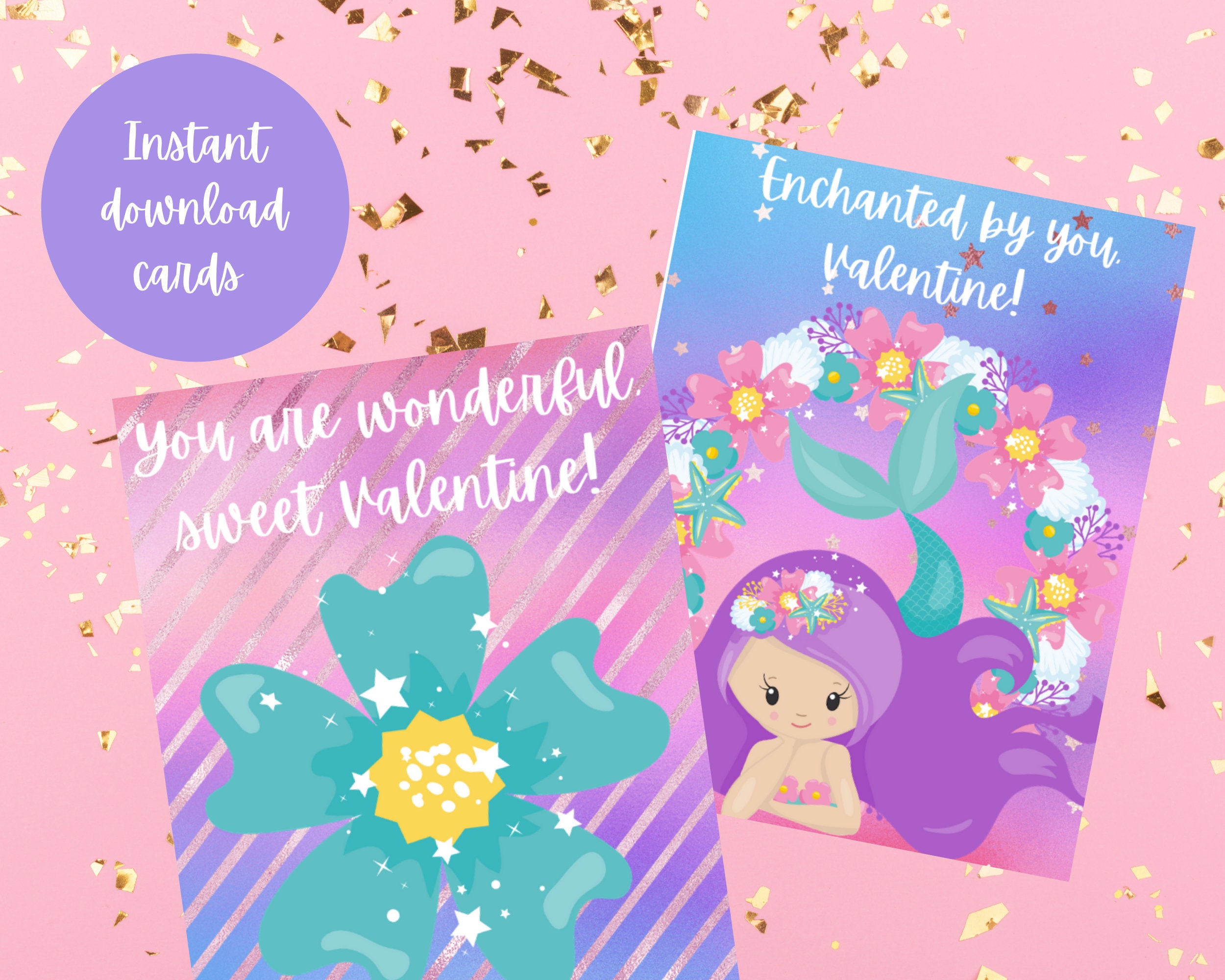 Mermaid Valentine's Day Cards for Girls, Printable Valentine's Day ...
