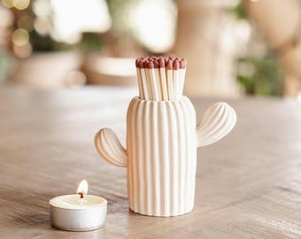 Clive the Cactus Match Pot: Stone Finish with Long Matches