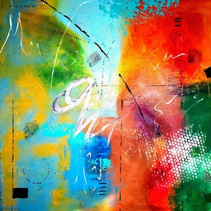 Abstract Color Composition – Original Acrylic Mixed Media Painting on Canvas with Frame | 100x80 cm