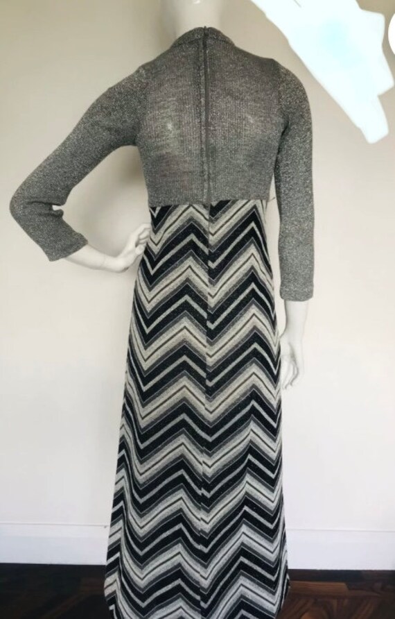 70s silver dress Vintage Silver Rose Print Metallic Vintage 70s Maxi Dress 12 14