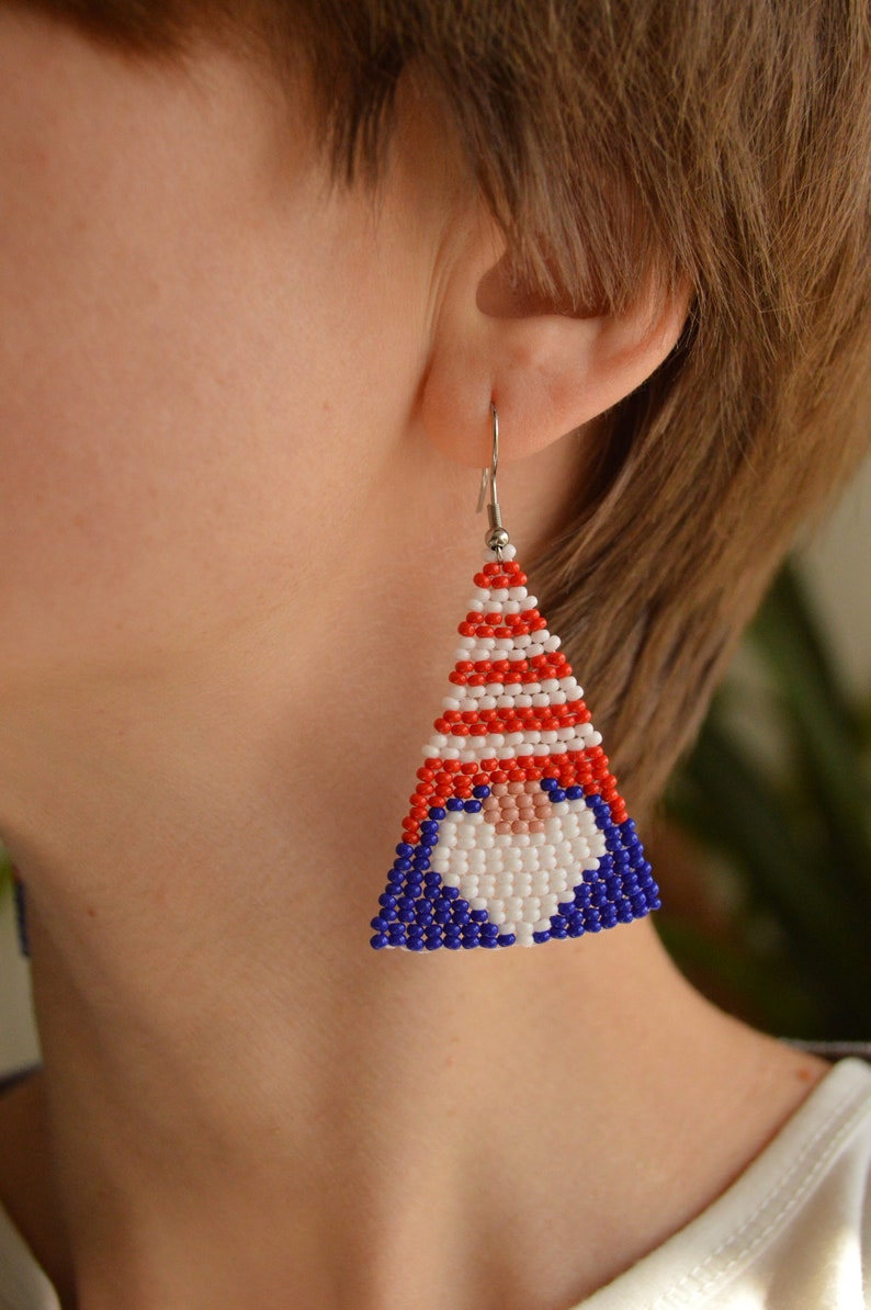 Gnome earrings, triangular earrings, christmas blue earrings image 4