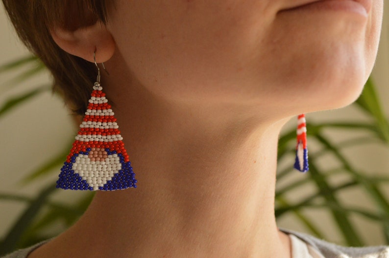 Gnome earrings, triangular earrings, christmas blue earrings image 2