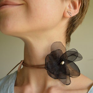 Halloween necklace, flower choker, black lily necklace brown