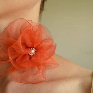 Fall necklace, red rose choker, red flower choker, handmade jewelry necklace dainty