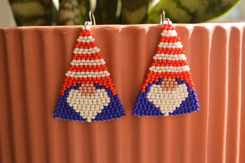 Gnome earrings, triangular earrings, christmas blue earrings image 6