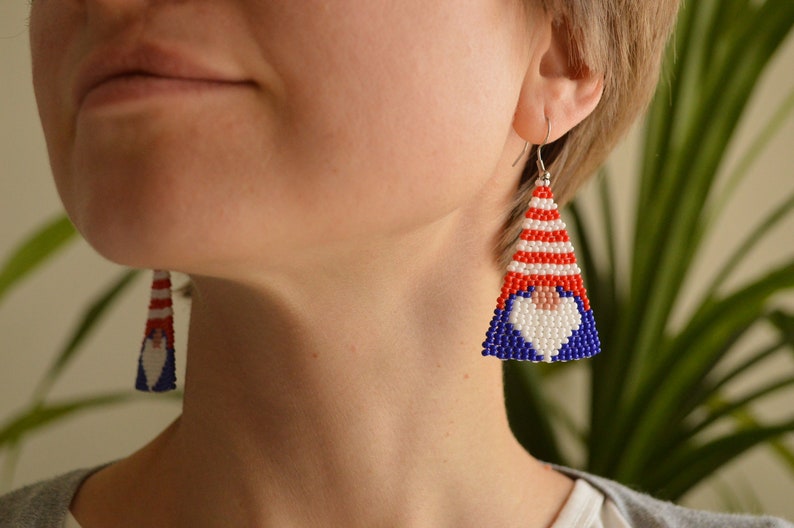 Gnome earrings, triangular earrings, christmas blue earrings image 5
