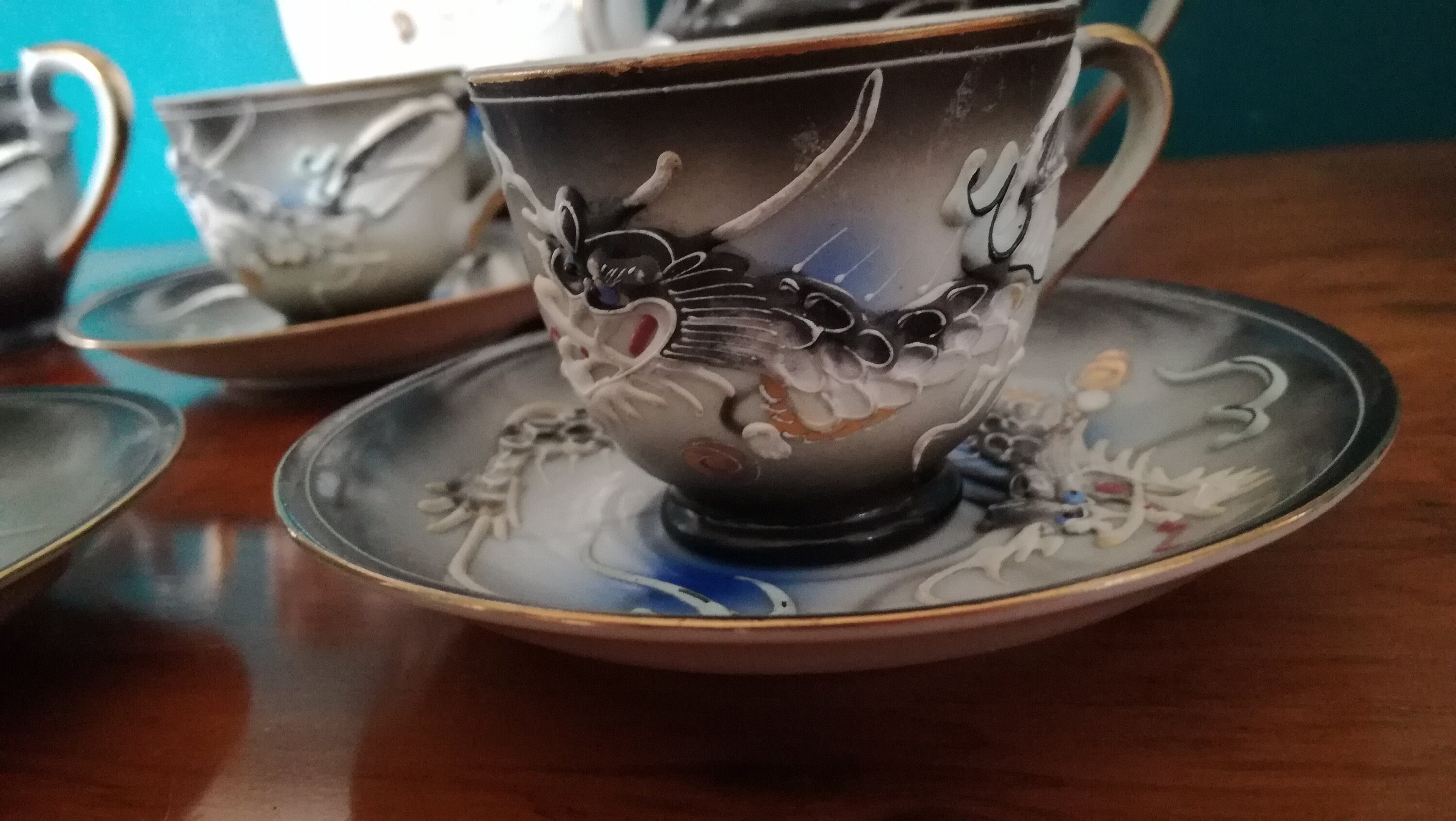 Vintage 1800 Japanese hand dragon painted tea set Nippon Etsy