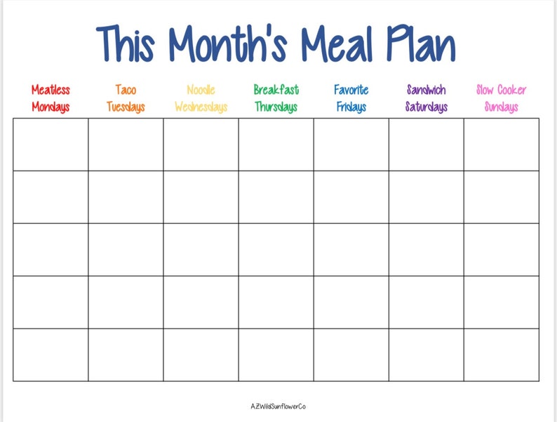 Monthly Meal Planner Rainbow Theme - Etsy