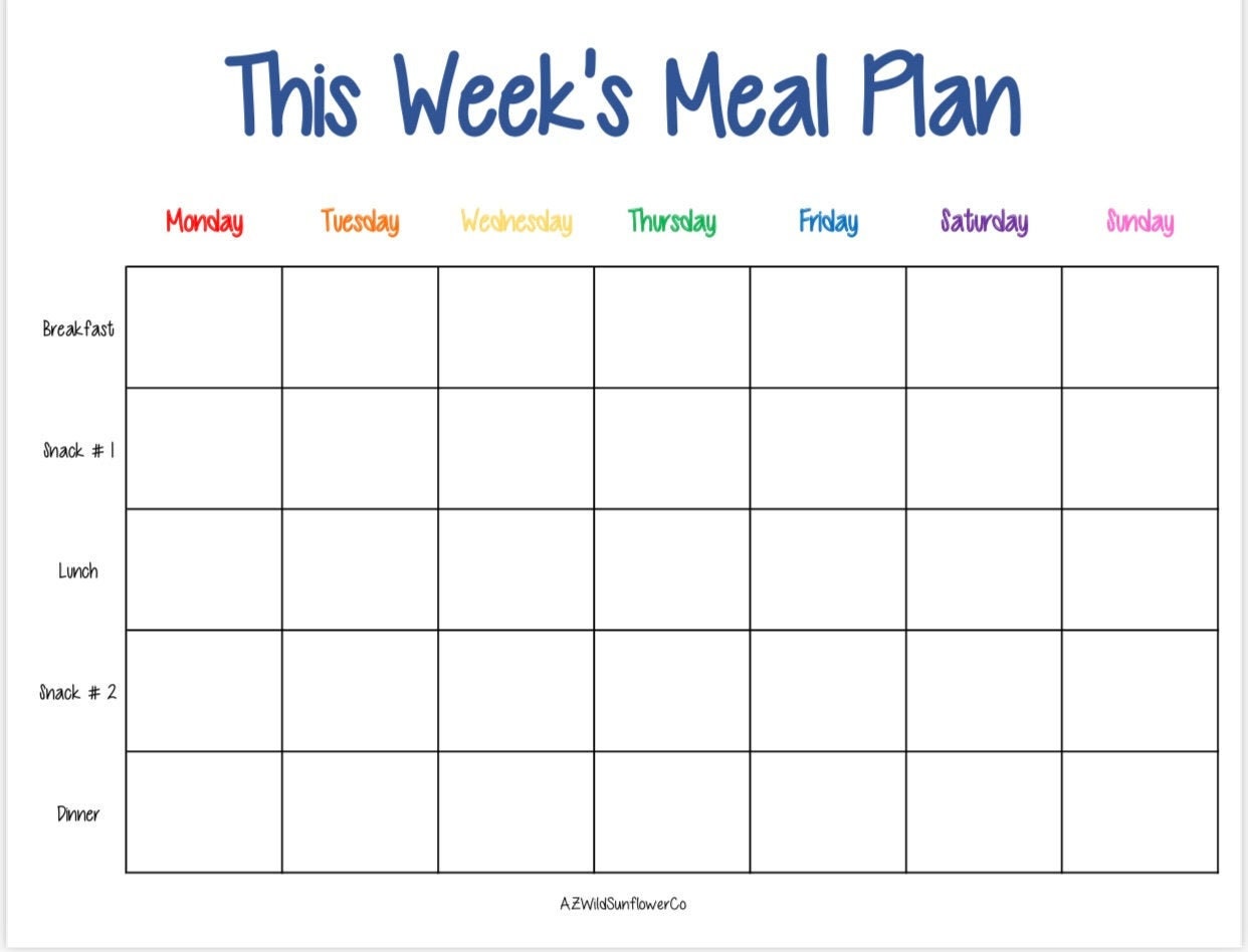 Weekly Meal Planner Rainbow Theme | Etsy