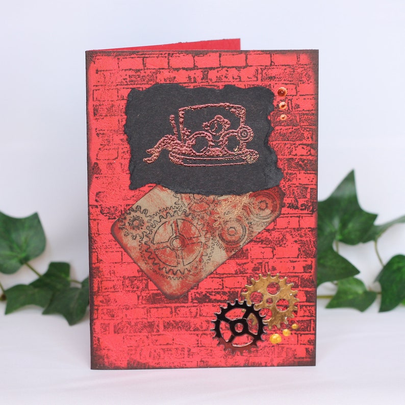 with envelope Design 01 RedBlack A6 Hat Design with Embellishments Steampunk Greetings Card
