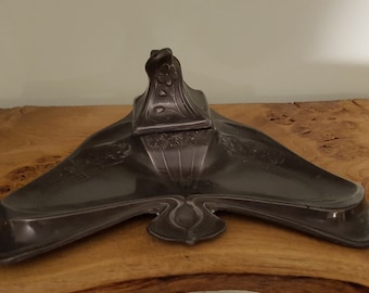 Beautiful Vintage Art Nouveau Pewter Inkwell