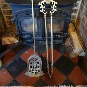 Fabulous Vintage Brass Fireside Tngs & Coal Shovel