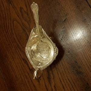 Gorgeous Vintage Silverplate Sauce Jug & Spoon