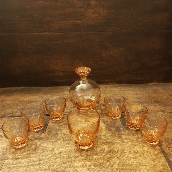 Fabulous Vintage Peach Glass Decanter & Glass Set