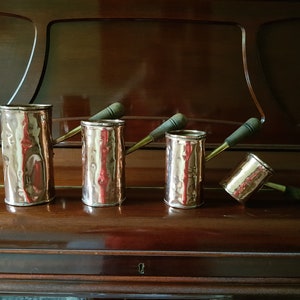 Vintage Kupfer Messset mit Messing und Holz Griffen