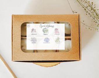 Juego de velas de té con motivos de la mitología griega / Seis figuras de dioses y diosas de cera (paquete variado)
